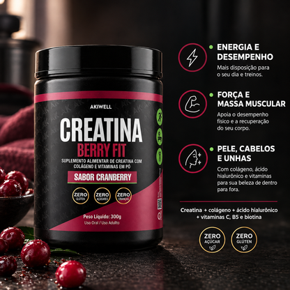 Creatina Berry Fit 300g + Colágeno + Ácido Hialurônico + Vitaminas- Sabor Cranberry