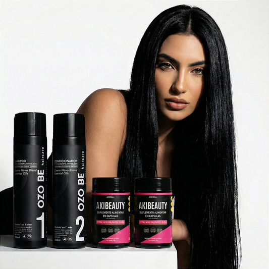 Kit Antiqueda 01 Shampoo + 01 Condicionador Ozo Be + 02 Akibeauty BRINDE