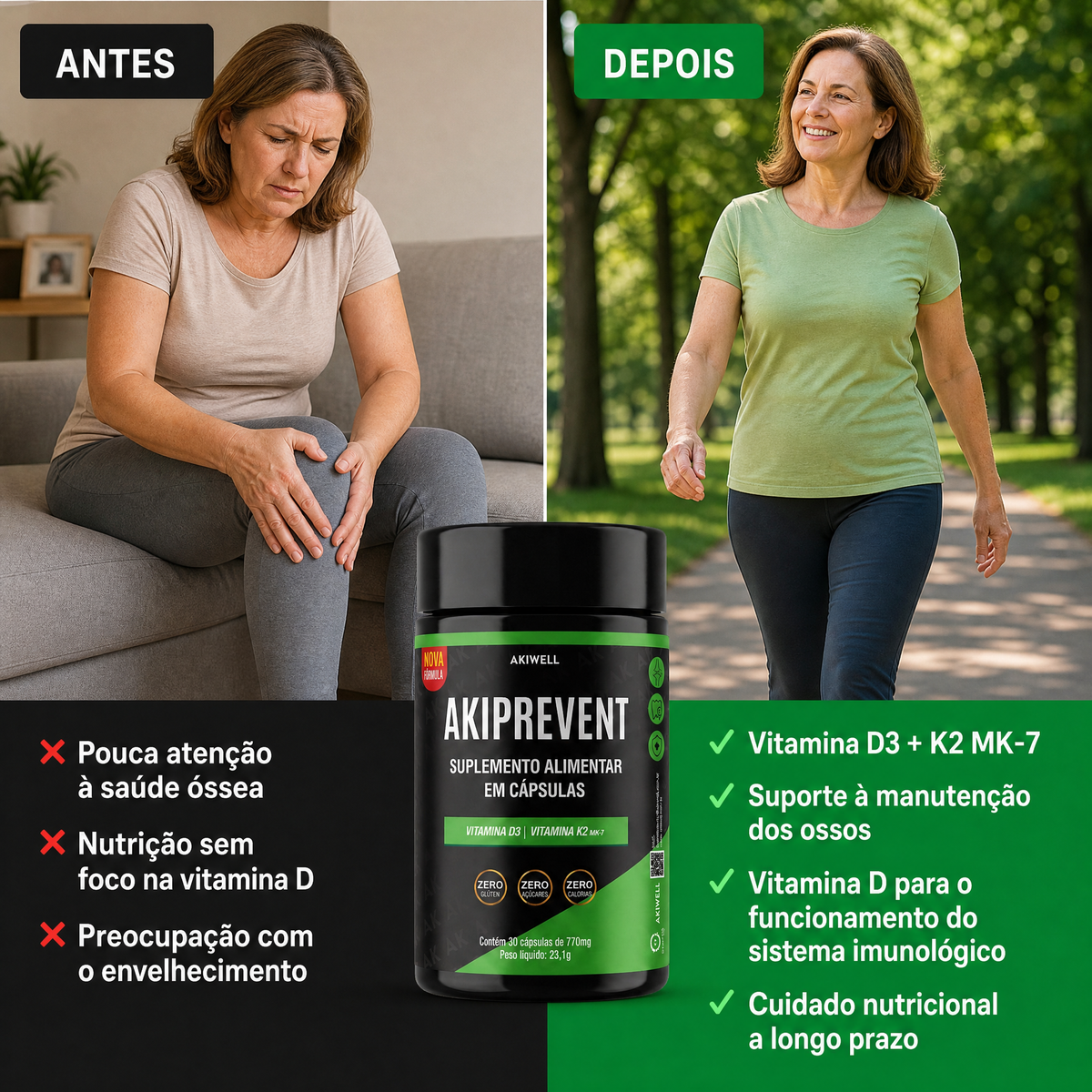Akiprevent - Vitamina D3 + K2 MK7 Nova Fórmula