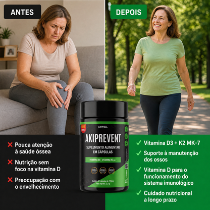 Akiprevent - Vitamina D3 + K2 MK7 Nova Fórmula
