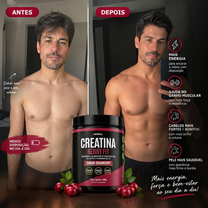 Creatina Berry Fit 300g + Colágeno + Ácido Hialurônico + Vitaminas- Sabor Cranberry